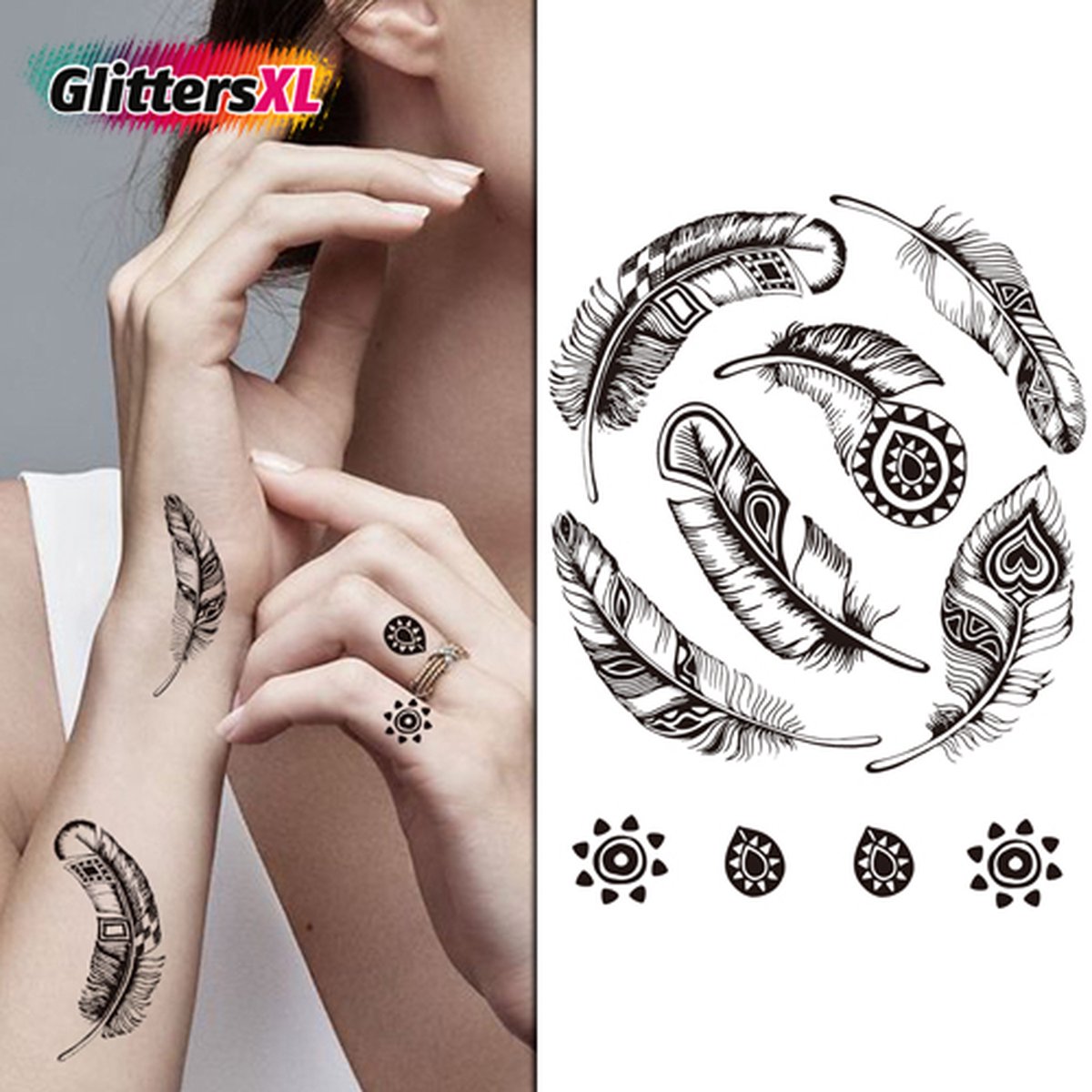 GlittersXL - Temporary Tattoo Veren (11x8cm) [Neptattoo - Tijdelijke tatoeage - Nep Fake Tattoos - Water overdraagbare festival sticker henna outfit tattoo - Glitter tattoo - Volwassenen Kinderen Jongen Meisje]